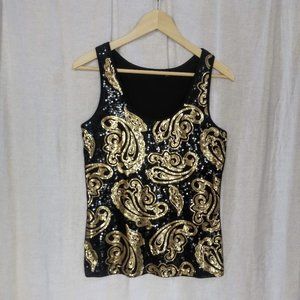 Apt. 9 Black & Gold paisley sequined tank L